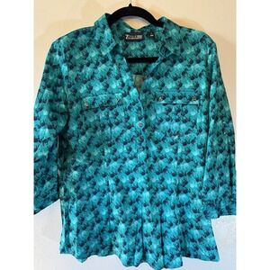 7th Avenue Design Co Elephant Print 3/4 Sleeve Blouse Size M